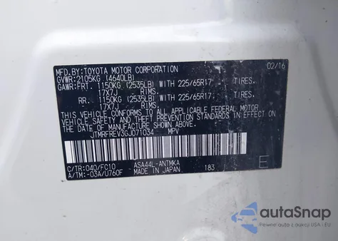 2016 Toyota Rav4 Xle z USA, uszkodzony, nr VIN JTMRFREV3GJ071034